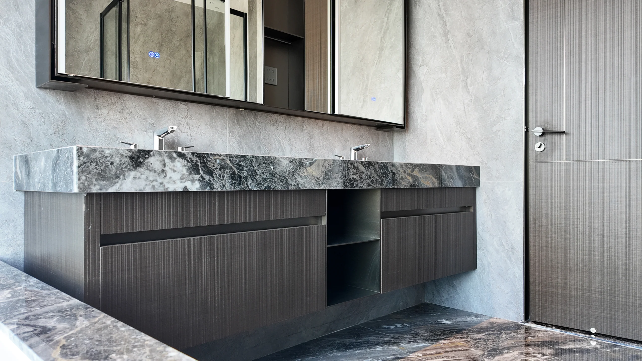 Vanity cabinetry in a completed Guangzhou residence